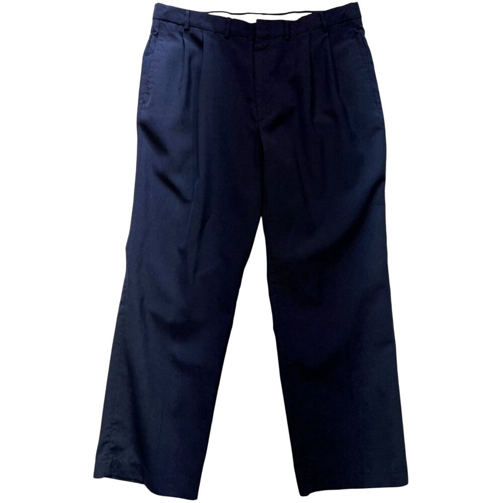 Towncraft Men's Pleated Dress Pants Wide Leg Stretch Size W38 Navy Blue Solid
